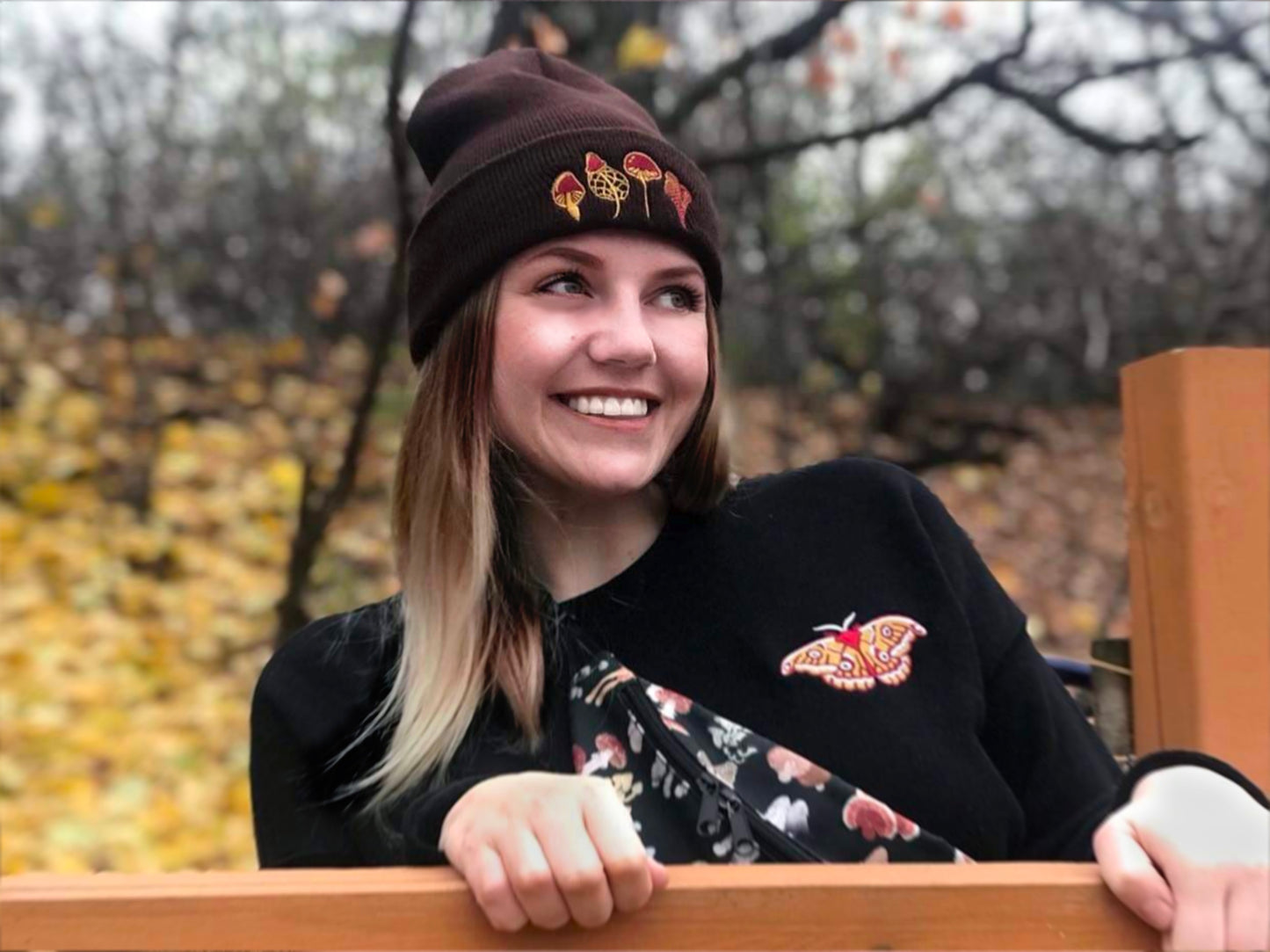 Embroidered Mushroom Beanie